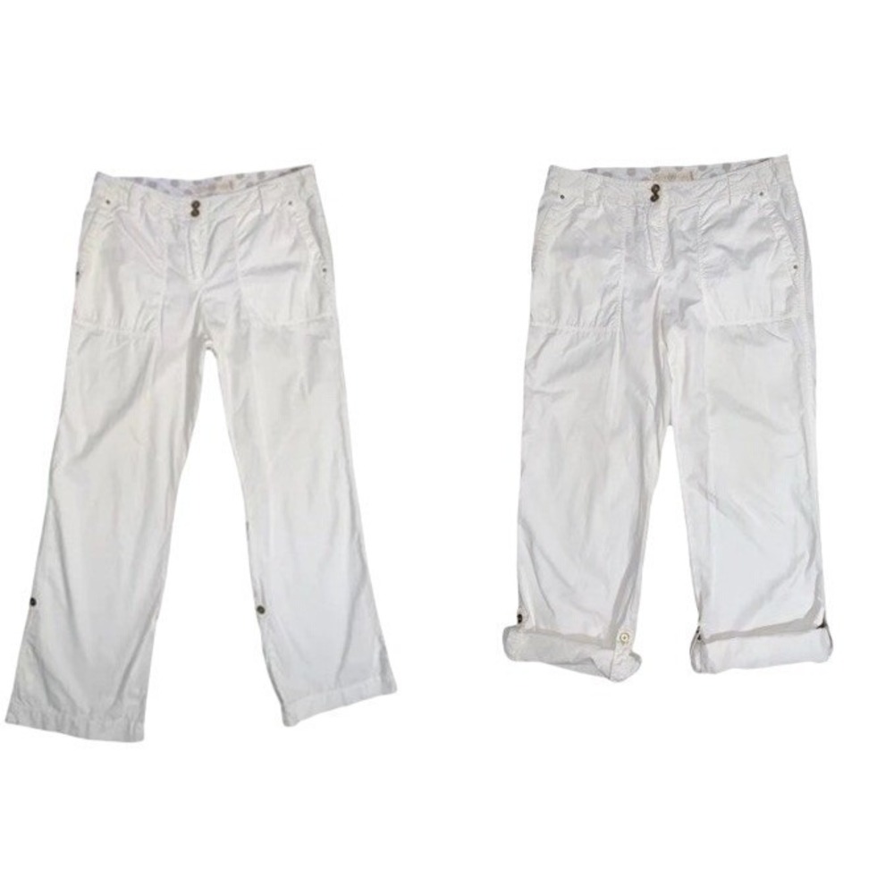 J. Crew Chino Pants Womens 8 White Roll‎ Tab Convertible Capri Cotton Twill